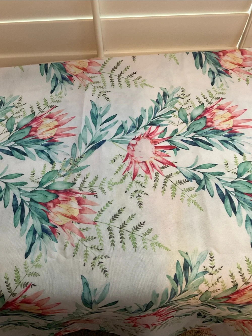 Floral Protea Print Tablecloth in Pink and Green